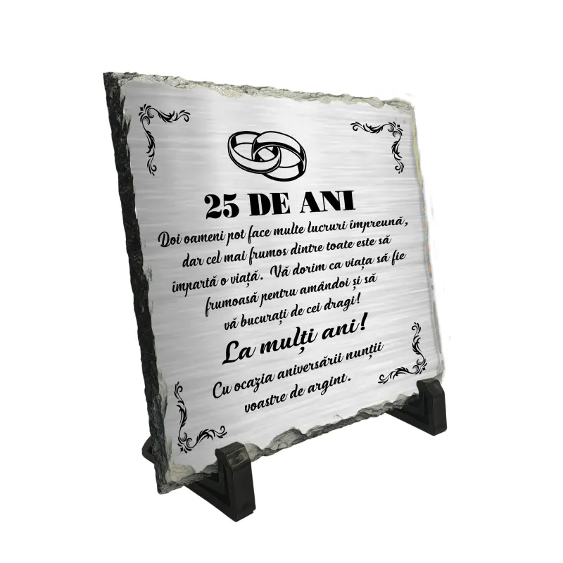 Aniversare 25 ani doi oameni pot face multe, piatra ardezie personalizata, cu mesaj model, pa065